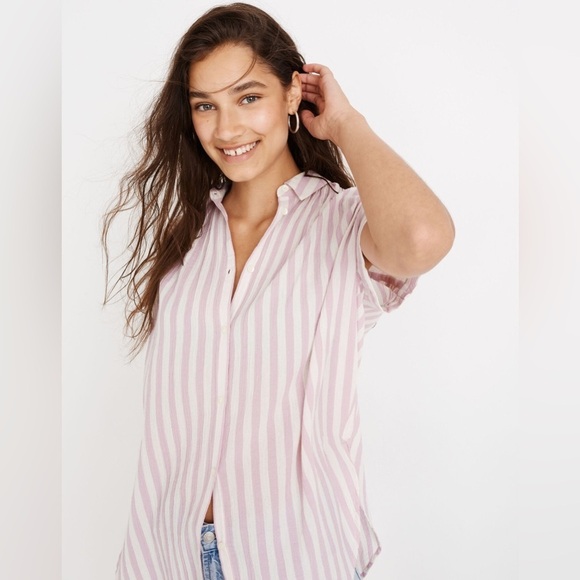 Madewell Tops - Madewell Central Tunic Shirt in Lavender Stripe Short Sleeve Button Up